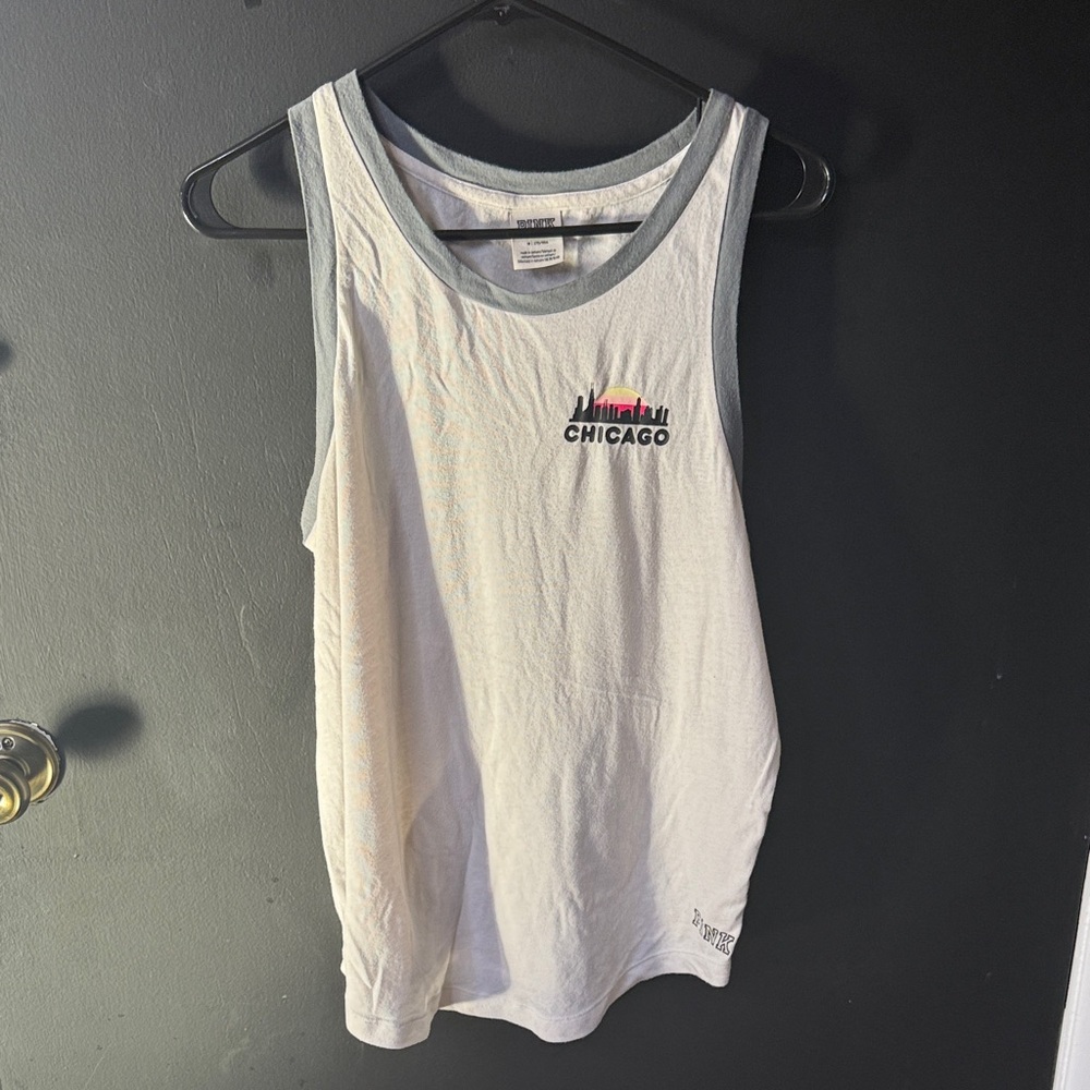PINK Victoria's Secret Gray and White Chi-Town Tank